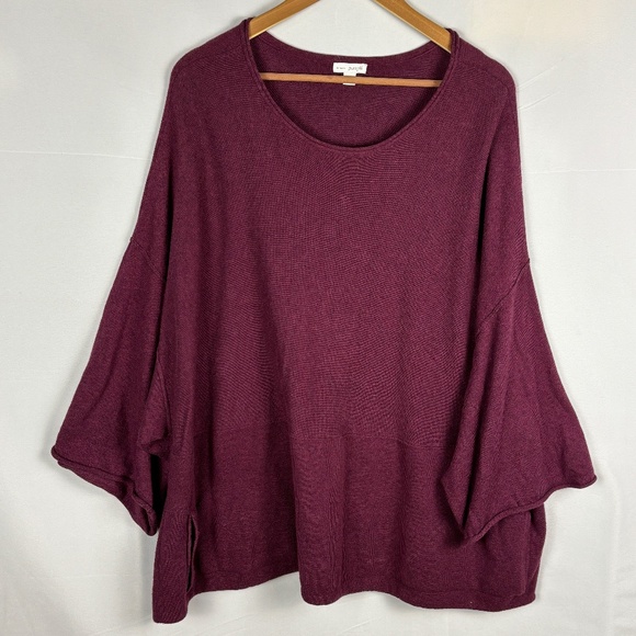 Pure Jill Kimono Cotton Sweater Tunic Top XL Burgundy Oversize Lagenlook Pocket - Picture 2 of 11